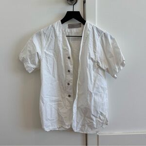 Essentials White Short-Sleeve Button-Front Henley Shirt